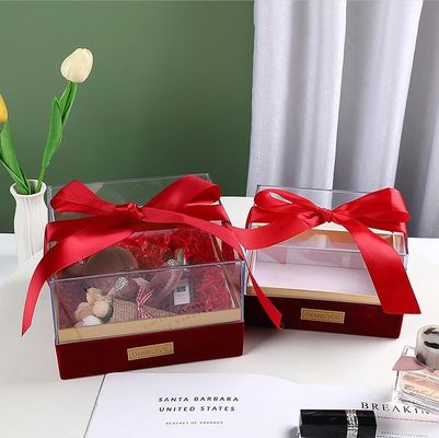 Scatola di imballaggio regalo in carta con nastro customisato copertura acrilica coperchio scatola di cioccolato trasparente