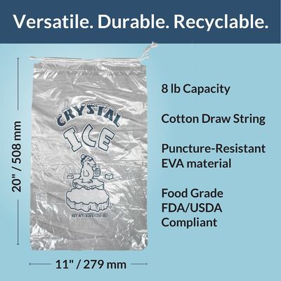 Congelatore di plastica Ice Cube Sacchetto di plastica personalizzato durevole riutilizzabile Mercantile sacchetti da 10 libbre