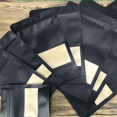 Logo personalizzato Poliborsa di plastica nera Pacchetto alimentare con stampa a forma di finestra Dimensione opzionale