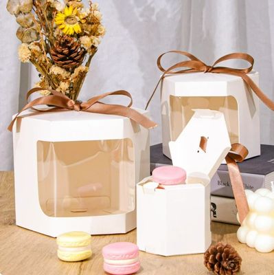 Scatola di torta in cartone bianco personalizzata con finestra 4 e 6 buchi Scatola di imballaggio Cupcake
