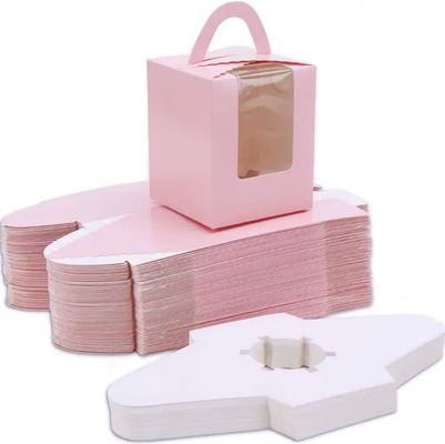 Scatola di imballaggio portatile con coperchio e inserto a finestra colore rosa personalizzato