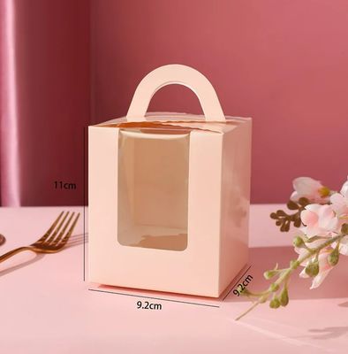 Scatola di imballaggio portatile con coperchio e inserto a finestra colore rosa personalizzato