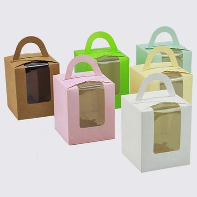 Scatola di imballaggio portatile con coperchio e inserto a finestra colore rosa personalizzato