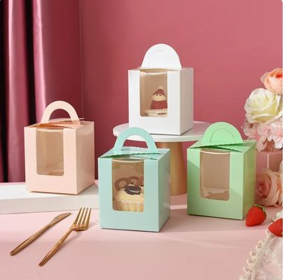 Scatola di imballaggio portatile con coperchio e inserto a finestra colore rosa personalizzato