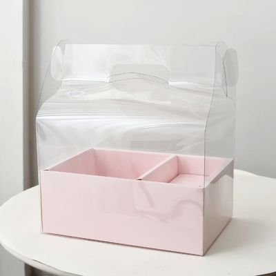 Scatole di torte a fiori trasparenti fai da te in PVC per matrimoni, Natale, compleanno, confezioni regalo con maniglie