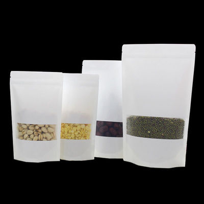 Borsa di carta kraft con vetrina chiara di grado alimentare con cerniera a prova di umidità