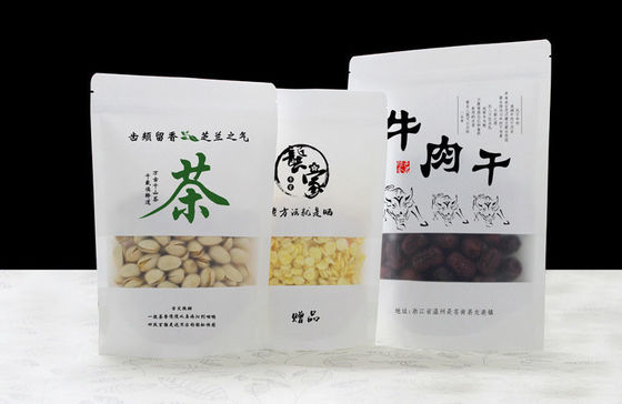 Sacchetti di carta Kraft con il tuo disegno e finestra e sigillo termico e cerniera.