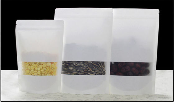 Sacchetti di carta Kraft con il tuo disegno e finestra e sigillo termico e cerniera.
