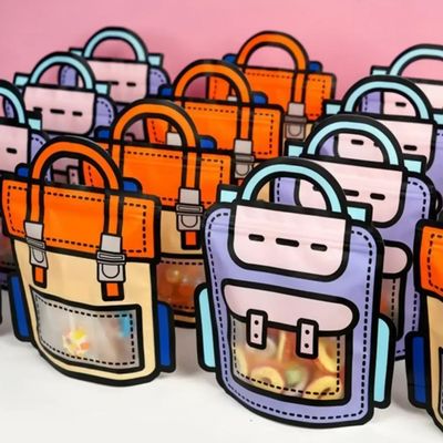 Personalizzabile e divertente Transparente cartone animato Zaino riutilizzabile in forma di cerniera Sacchetto regalo in plastica