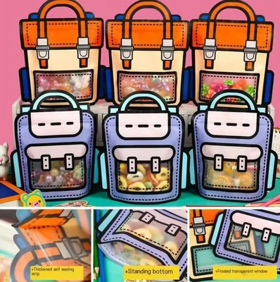 Personalizzabile e divertente Transparente cartone animato Zaino riutilizzabile in forma di cerniera Sacchetto regalo in plastica