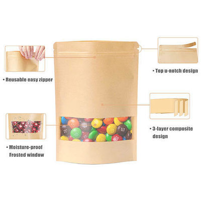 Sacchetto di carta Kraft con chiusura chiusura sigillo zipper e Stand Up Design finestra trasparente