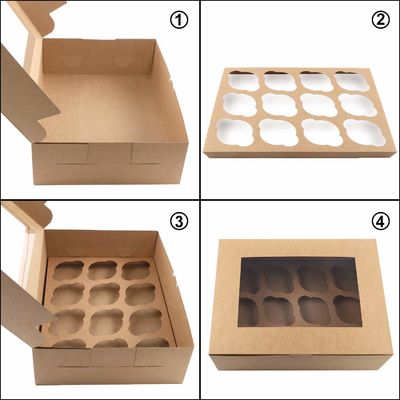 12x12x12 Kraft Paper Custom Cupcake Packing Cake Con Finestra Chiara