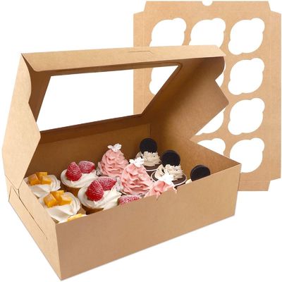 12x12x12 Kraft Paper Custom Cupcake Packing Cake Con Finestra Chiara