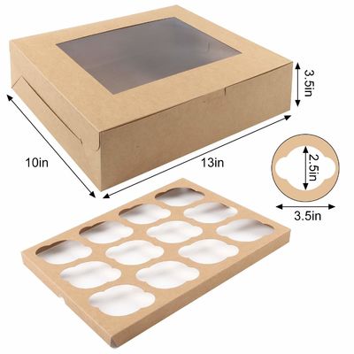 12x12x12 Kraft Paper Custom Cupcake Packing Cake Con Finestra Chiara