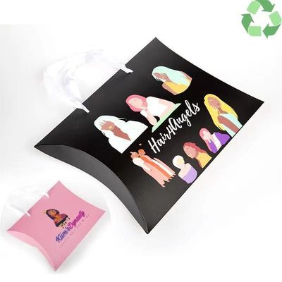 Sacchetti di carta personalizzati per estensioni di capelli confezionamento Kraft cuscino con maniglia a mano