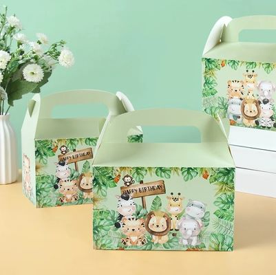 Custom Animal Print Handle Paper Box per Bambini Giungla tema compleanno e baby shower