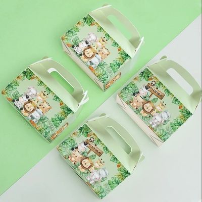 Custom Animal Print Handle Paper Box per Bambini Giungla tema compleanno e baby shower