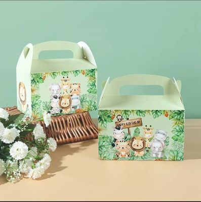 Custom Animal Print Handle Paper Box per Bambini Giungla tema compleanno e baby shower