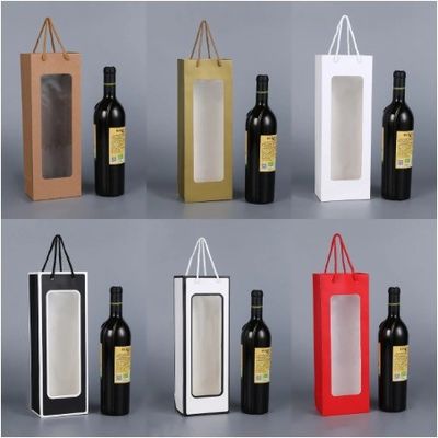 Colore personalizzato 2 strati imballaggio carta kraft bottiglia di vino whisky borse regalo per la moda