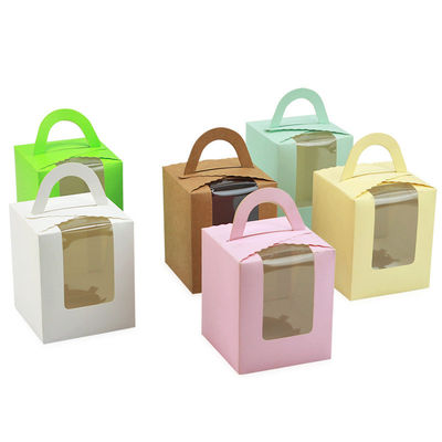 Scatola di torte a finestrella aperta a colori solidi personalizzata per l' imballaggio di dolci di nozze