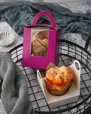 2.5 pollici di altezza Logo personalizzato trasparente scatola di plastica tazza torta con finestra inserire e manico