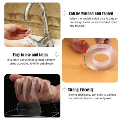 Nastro nano a doppio lato lavabile per gancio/cucina/bagno 1 mm/2 mm x 50 mm trasparente